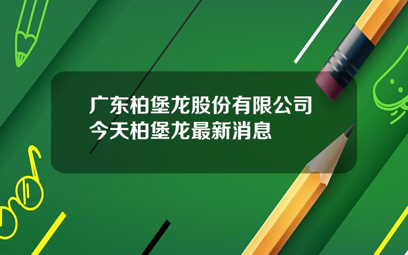 广东柏堡龙股份有限公司 今天柏堡龙最新消息